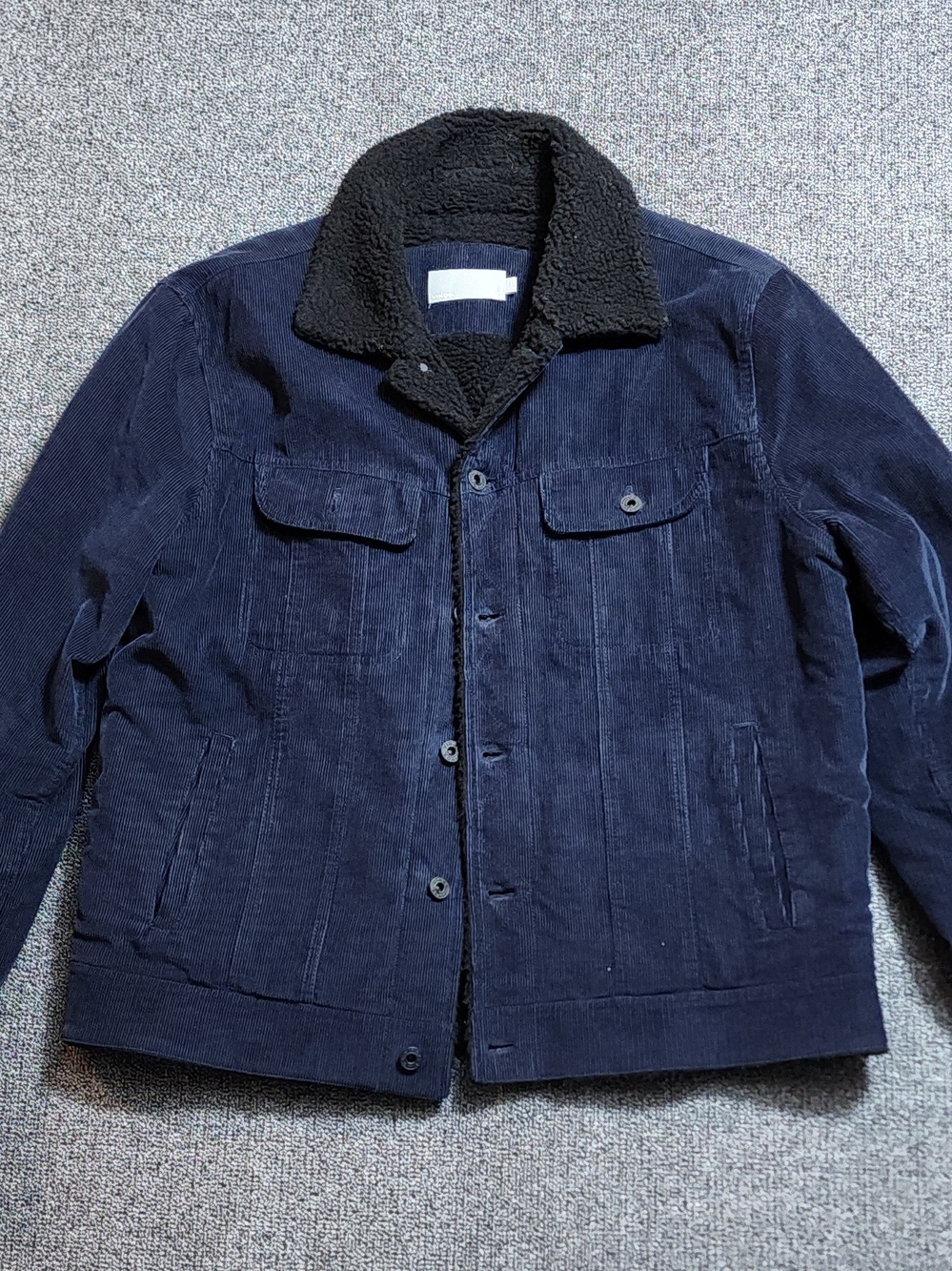 Vince. Men's Navy Corduroy Sherpa Collar Jacket